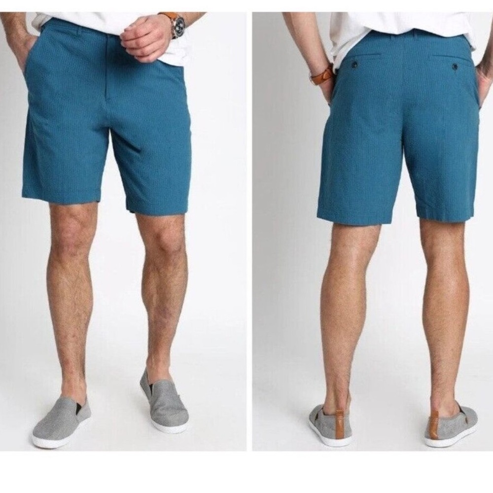 NWT Jachs NY Teal Blue Seersucker High Rise 9” Chino Shorts Mens size 29